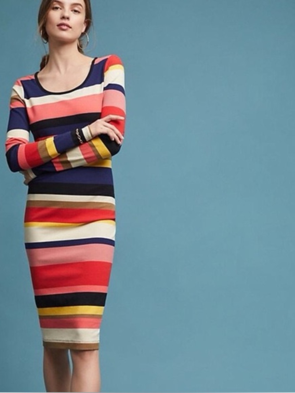 Anthropologie Striped Long-Sleeve Bodycon Dress in Multicolor